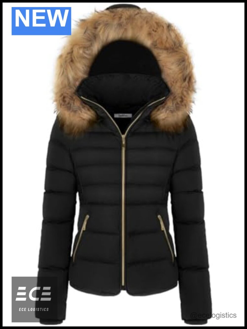 Women's Winter Puffer Coat Fleece Lined Faux Fur Hood Quilted Zip Up